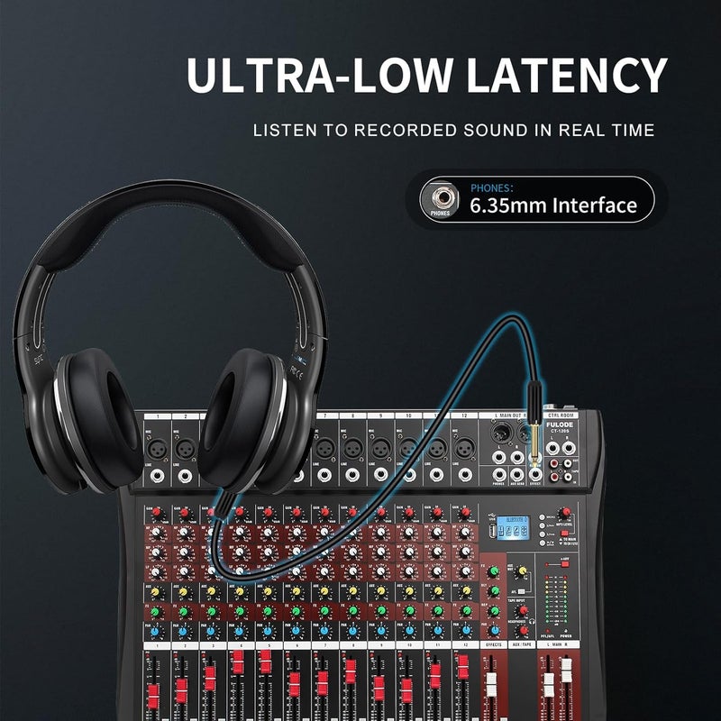 FULUODE 12 Channel Mixer Audio Console, CT-120S Professional Music Mixer DJ Mixing Board with Reverb Bluetooth MP3 Player 48V Phantom Power Supply USB Recording for Studio Karaoke Live Performance - Image 5